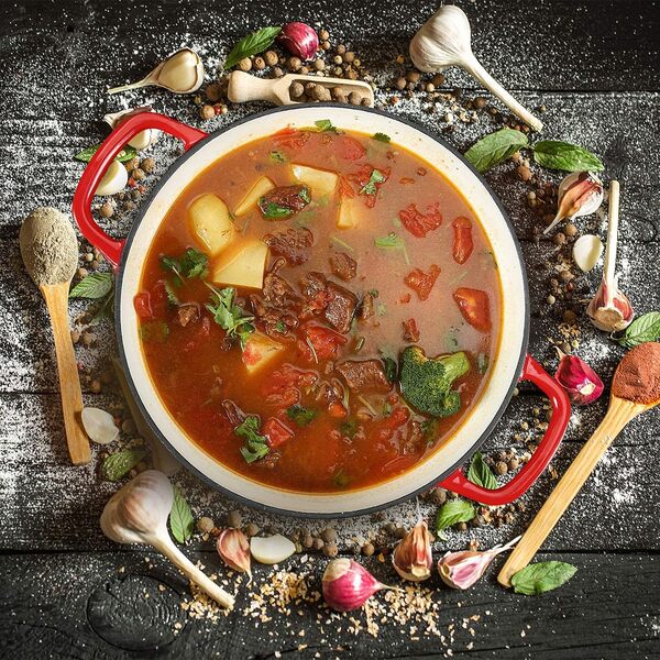 COOKWIN Cocotte en fonte émaillée de 3,8 L, poêle à frire robuste avec couvercle et deux poignées, cocotte en porcelaine avec couvercle, cadeau pour la famille, rouge