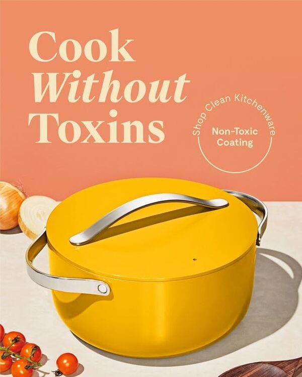 Caraway Cocotte en céramique antiadhésive avec couvercle (6,5 l, 26,7 cm) – Non toxique, sans PTFE et sans PFOA – Passe au four et compatible avec toutes les cuisinières (gaz, électrique et induction)