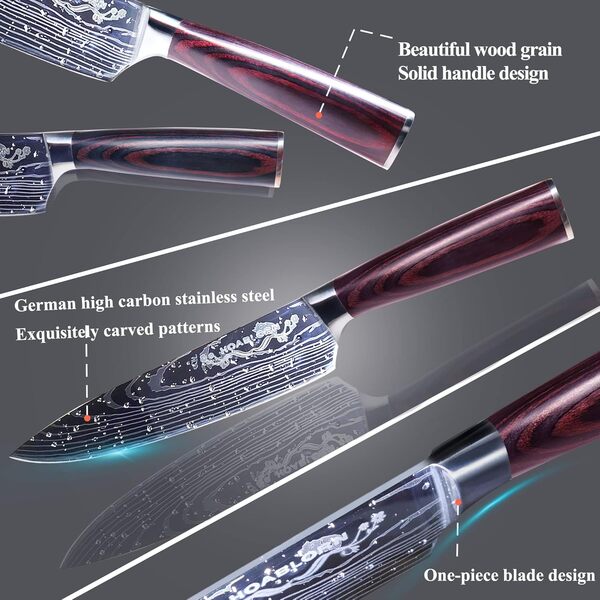 HOABLORN Set 15 Couteaux Cuisine Magnétiques de Luxe avec Bloc : Porte-Couteau en Acacia avec Cœur Magnétique Puissant, Couteaux de Cuisine en Acier Inoxydable Allemand, Celui pour vos Chefs