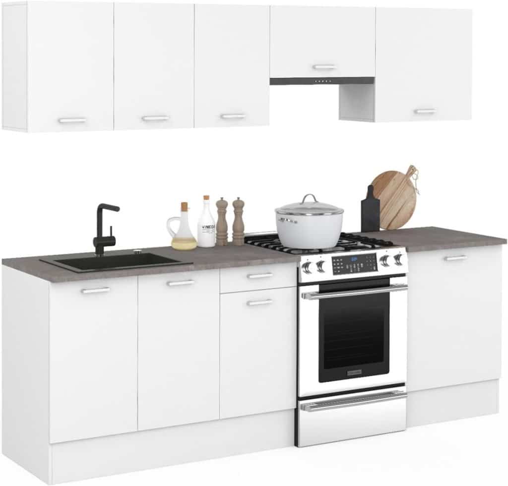 Test : cuisine complète IDMarket SUBTIL 240 cm, 7 éléments blanc et béton