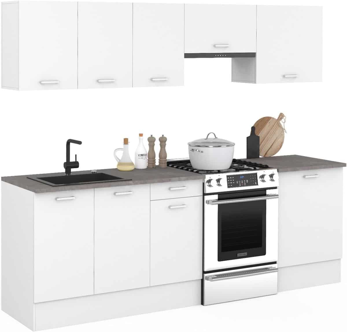 Test : cuisine complète IDMarket SUBTIL 240 cm, 7 éléments blanc et béton