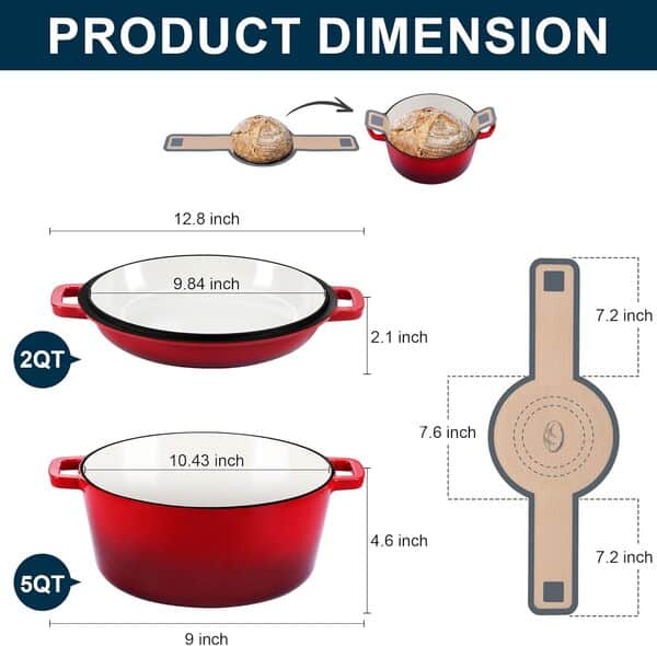 E-far Cocotte en fonte avec couvercle 5 litres – Rouge