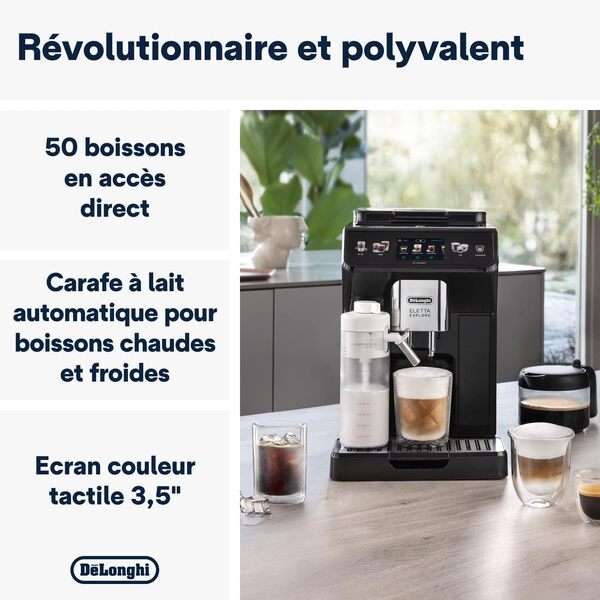 De'Longhi Eletta Explore Cold Brew ECAM452.67.G, Machine à Café Barista avec LatteCrema Hot and Cool, Machine à Espresso, Machine à Café Automatique, Extraction Froide, Pot à Café Inclus, Gris Foncé