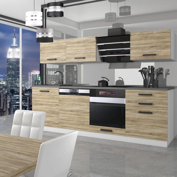 Belini Cuisine Équipée Linda - 240 cm avec Plan de Travail, Chêne Sonoma