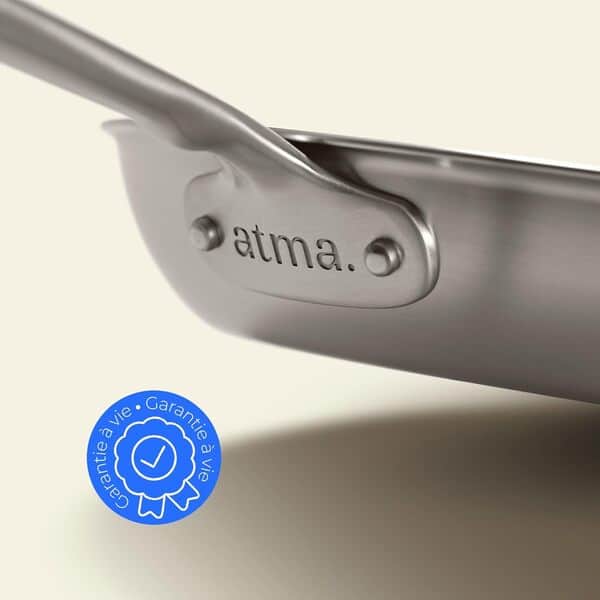 Atma la Bonne Poêle Inox Triple Couche - Poêle Induction 30cm avec Manche Riveté - Sans PFAS ni Revêtement Chimique - Compatible Tous Feux et Four - Fabriquée en France