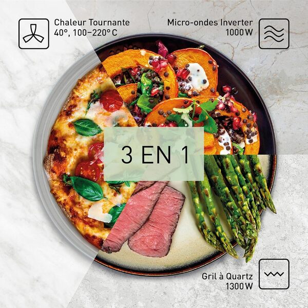 Panasonic NN-CD565BEPG - Four 3 en 1 Combiné, 27 L, Inverter, Chaleur à 100-220°C, Gril Quartz 1300W, Micro-ondes 1000 W, Plat Crispy, Plateau tournant 34 cm, Noir - Version FR