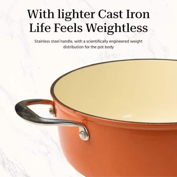 COOKLIFE Cocotte légère en fonte émaillée avec couvercle – Double poignées – Sans toxines – Passe au four jusqu'à 260 °C ou sur la cuisinière – Utilisation pour mariner, cuisiner, cuire, réfrigérer et