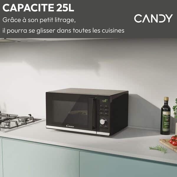 Candy Moderna CMGA25TNDB Four Micro-ondes avec Grill, 900 W, 25 litres,Fonction Décongélation, 20 Menus Automatiques, Nettoyage Facile, Noir