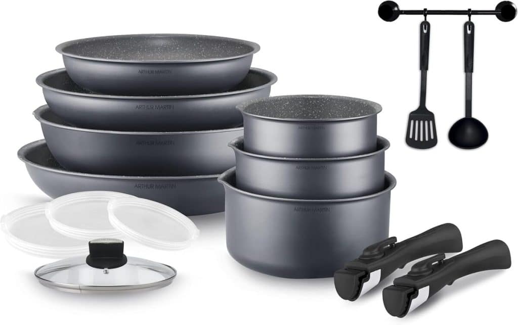 Test batterie de cuisine Arthur Martin AM133GM : 15 pièces pratiques avec revêtement antiadhérent