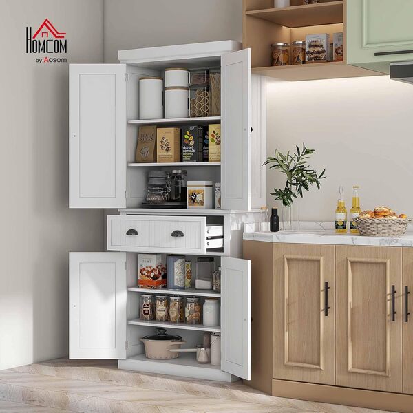HOMCOM Armoire de Cuisine Buffet Cuisine Style Moderne vaisselier avec placards à Portes, étagères réglables et tiroir, Meuble de Rangement pour Salle à Manger, Salon, 76,2 x 40,2 x 183 cm, Blanc