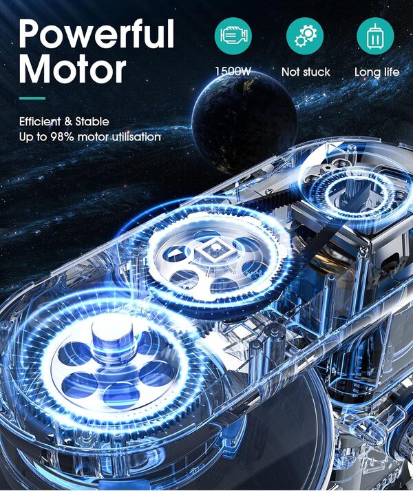 Robot Pâtissier 1500W Facelle Petit électroménager 6,2 L,avec Crochet Pétrisseur,Batteur,Fouet à Fil,protection contre les éclaboussures,pour la cuisson,les gâteaux (Argent)