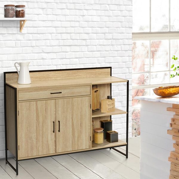 IDMarket - Buffet Bas de Cuisine 120 CM Detroit Plan de Travail H.83 CM 2 Portes + tiroir Design Industriel