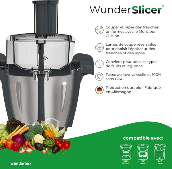 Wundermix - WunderSlicer® Coupe-légumes pour Monsieur Cuisine Connect, Trend & Smart • Accessoire MC pour trancher & râper légumes & fruits • Fabriqué en Allemagne