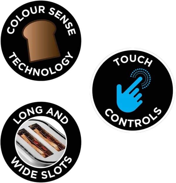 Russell Hobbs Grille Pain [Programmable] Attentiv (Fentes extra larges, Tactile, mémorisele brunissage, Tout type de pain, Surélévation, Chauffe Viennoiserie,Tiroir Ramasse Miettes) Toaster 26210-56