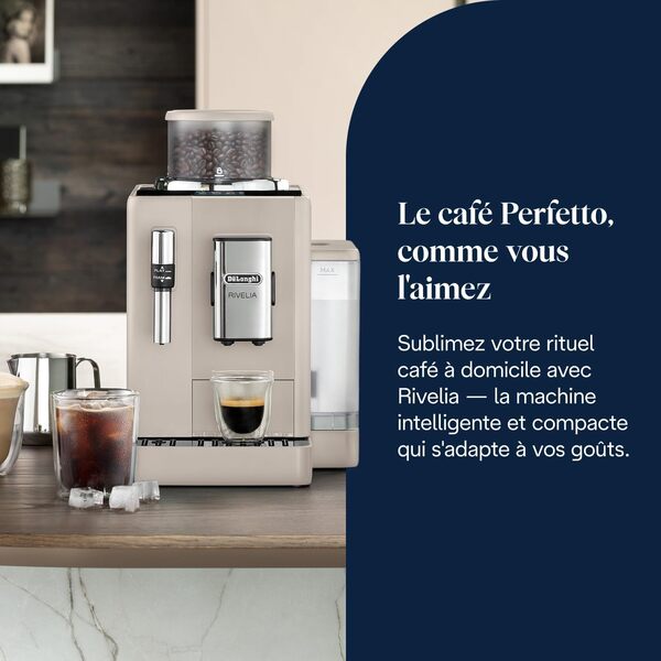 De’Longhi Rivelia - Perfetto Machine à Café Automatique, Mousseur à Lait Classique, 8 Boissons Enregistrées, Écran Tactile Couleur, Réservoir à Grains de Café Interchangeables, Noir (EXAM440.35.BG)