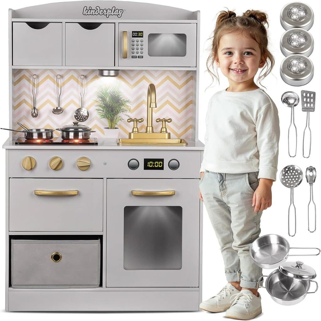 Test : cuisine enfant en bois avec accessoires, hauteur réglable