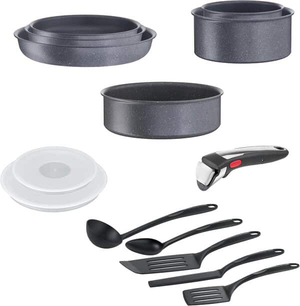 Tefal Ingenio Batterie de cuisine 14 p, Induction, Revêtement antiadhésif, Empilable, Compatible lave-vaisselle, Poêles et casseroles, Fabriqué en France, Natural On L7669902