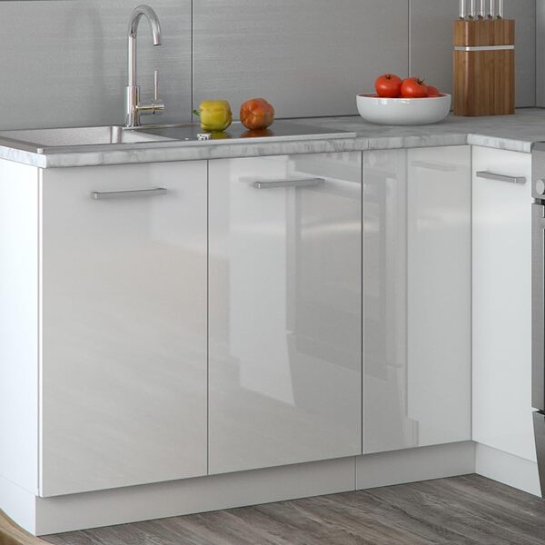 Vicco Cuisine en Angle Rick, Blanc/Blanc Brillant, 187x167cm, PT Marbre