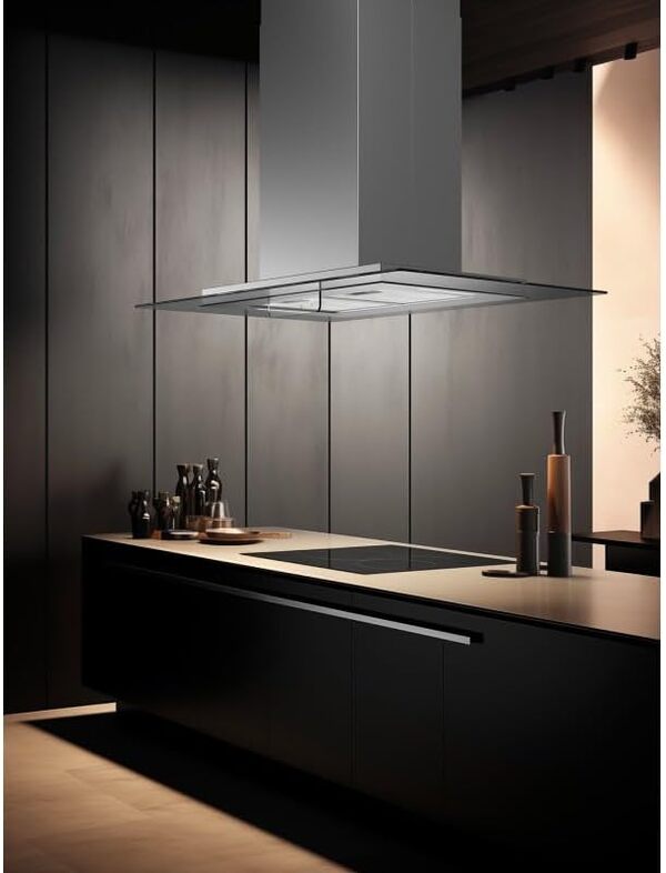 Hotte îlot aspirante BELDEKO LUDIA 90 XS – 90 cm Inox – Débit 556 m³/h –200 Watts - Minuteur + 3 vitesses – Éclairage LED – Mode évacuation ou recyclage – Marque française [Classe énergétique A]