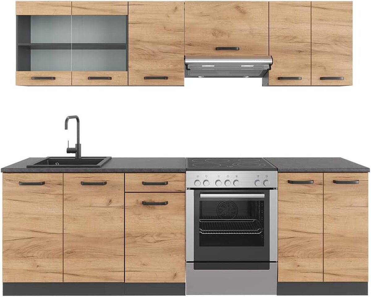 Test Vicco Cuisine Raul : design chêne doré et anthracite