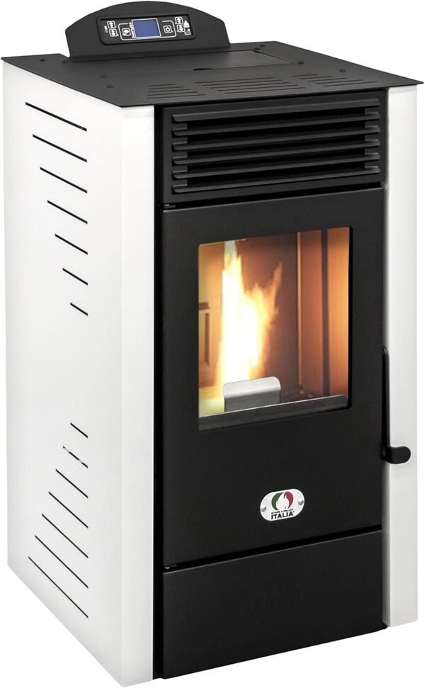 STUFE A PELLET ITALIA California 8 KW | Poêle à Granulés à Air Ventilé Efficacité 91% Chauffe 70m² Autonomie 20H Programmable 5 Vitesses et Puissances Design Compact Garantie 24 Mois Blanc [Classe énergétique A+]