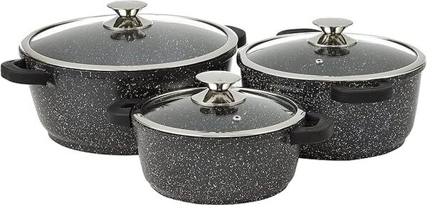 Kamberg - Set Lot Batterie de cuisine 24 pièces - Fonte d'aluminium - Revêtement pierre - Manche Amovible - Tous Feux dont Induction - Sans PFOA - 0008163, Noir