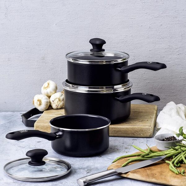 GreenChef Diamond Ensemble de Casseroles Antiadhésive en Céramique Saine de 16cm/1,5L, 18cm/2,1L et 20cm/3,1L avec couvercles,Sans PFAS, Induction,Peut aller au four jusqu'à 160˚C,Lave-Vaisselle,Noir