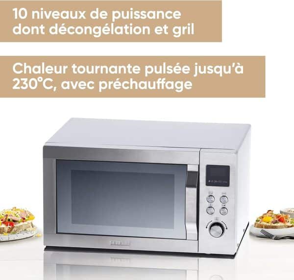SEVERIN Four à micro-ondes 25 L, 2 150 W, Four micro-onde avec fonction gril et chaleur tournante pulsée, Micro-onde avec 10 niveaux de puissance, Plateau à pizza amovible (⌀ 28 cm), Inox, MW 7776