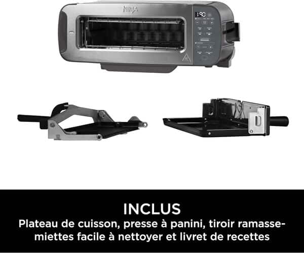 Ninja Foodi 3-en-1, Grille-Pain, Grill et Presse-panini, 7 Fonctions de Cuisson, inclut un Presse-panini, un Plateau de Cuisson et un Bac à Miettes, en Acier Inoxydable, ST202EU