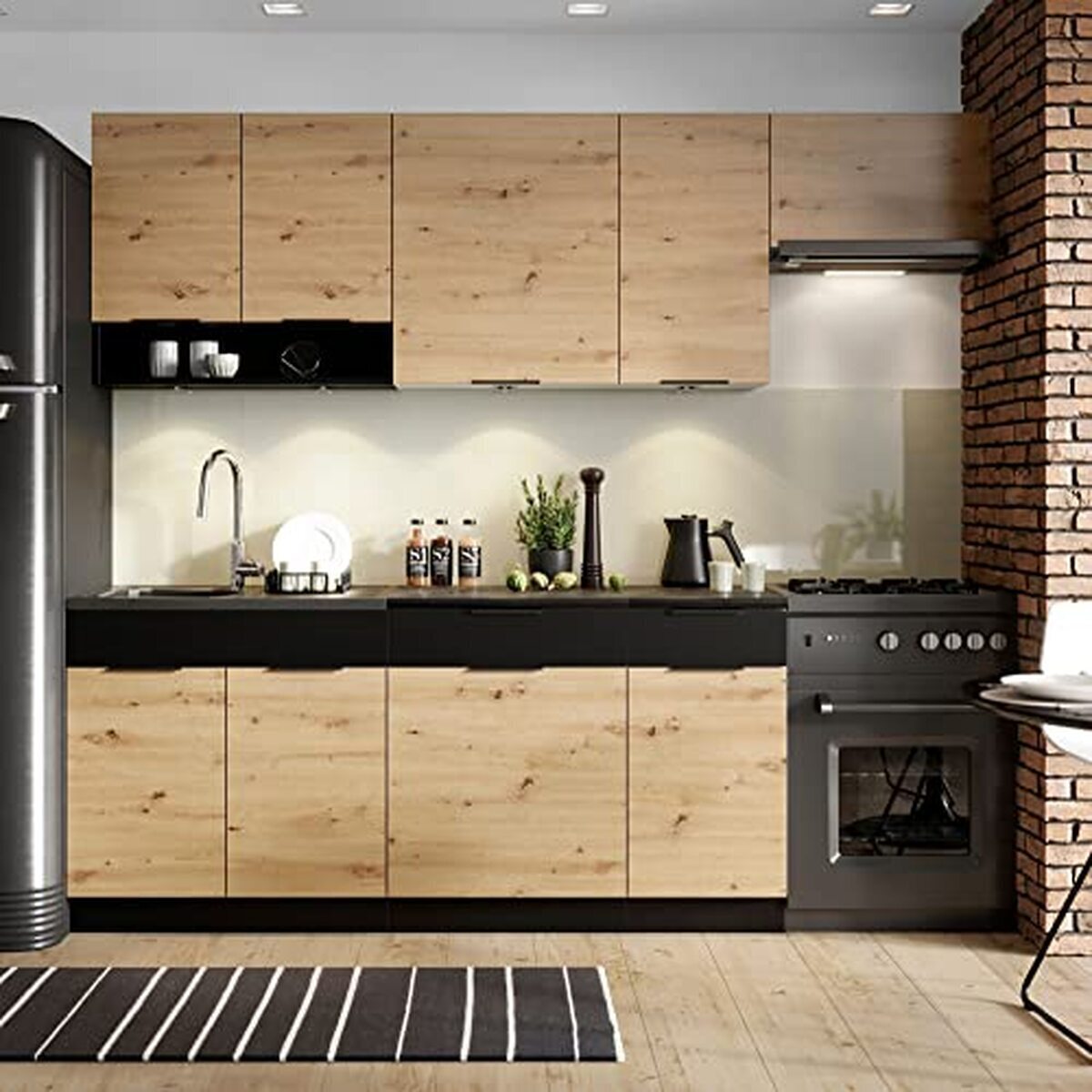 Test de la cuisine complète Pegane Erika chêne/noire