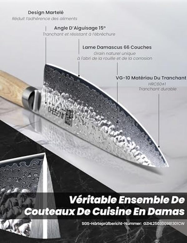 Découvrez l'expertise artisanale des couteaux Jingseiho Damas VG-10 : tranchant professionnel, acier haut de gamme et design élégant pour une expérience culinaire incomparable.