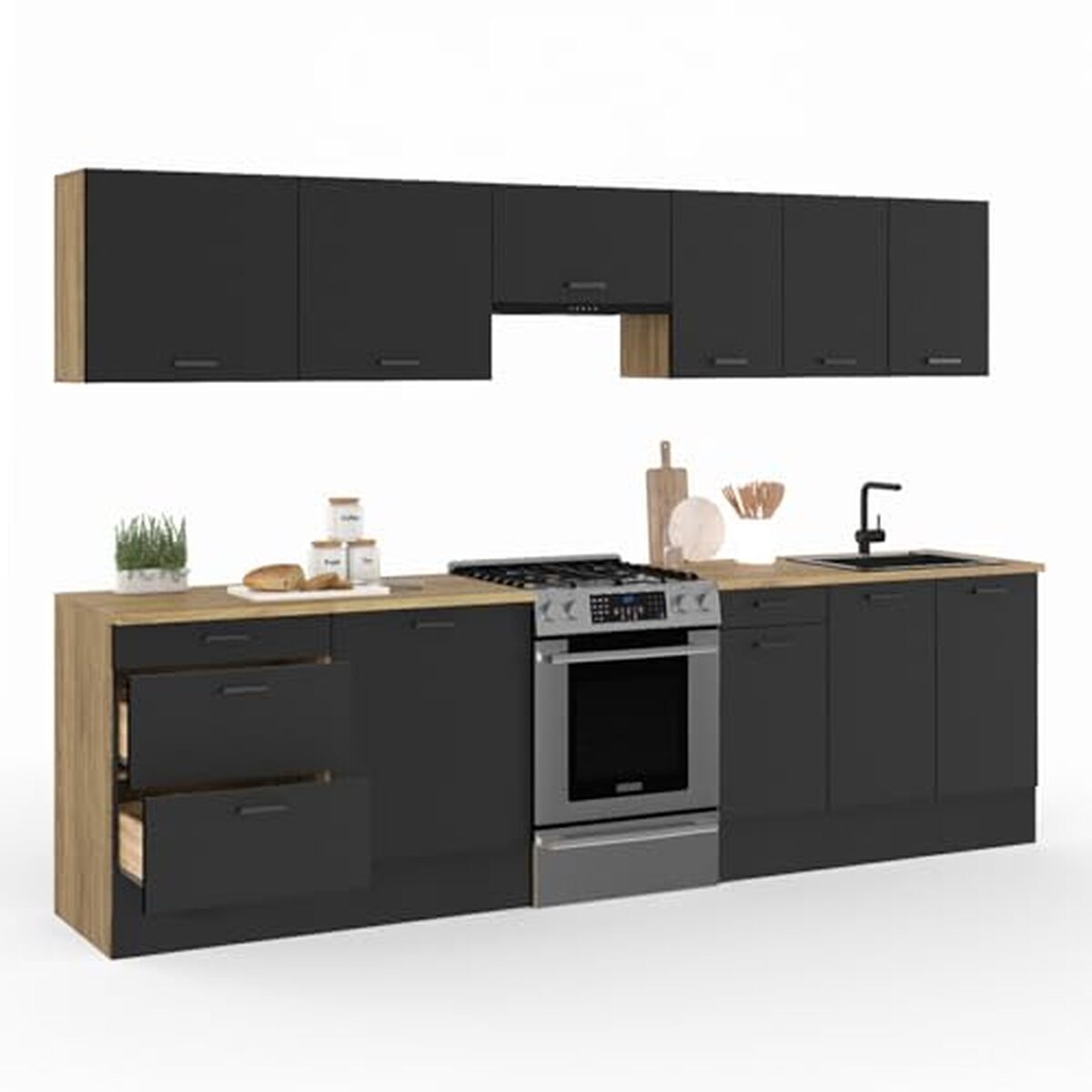 Test : cuisine Subtil IDMarket 300 cm bois et noir