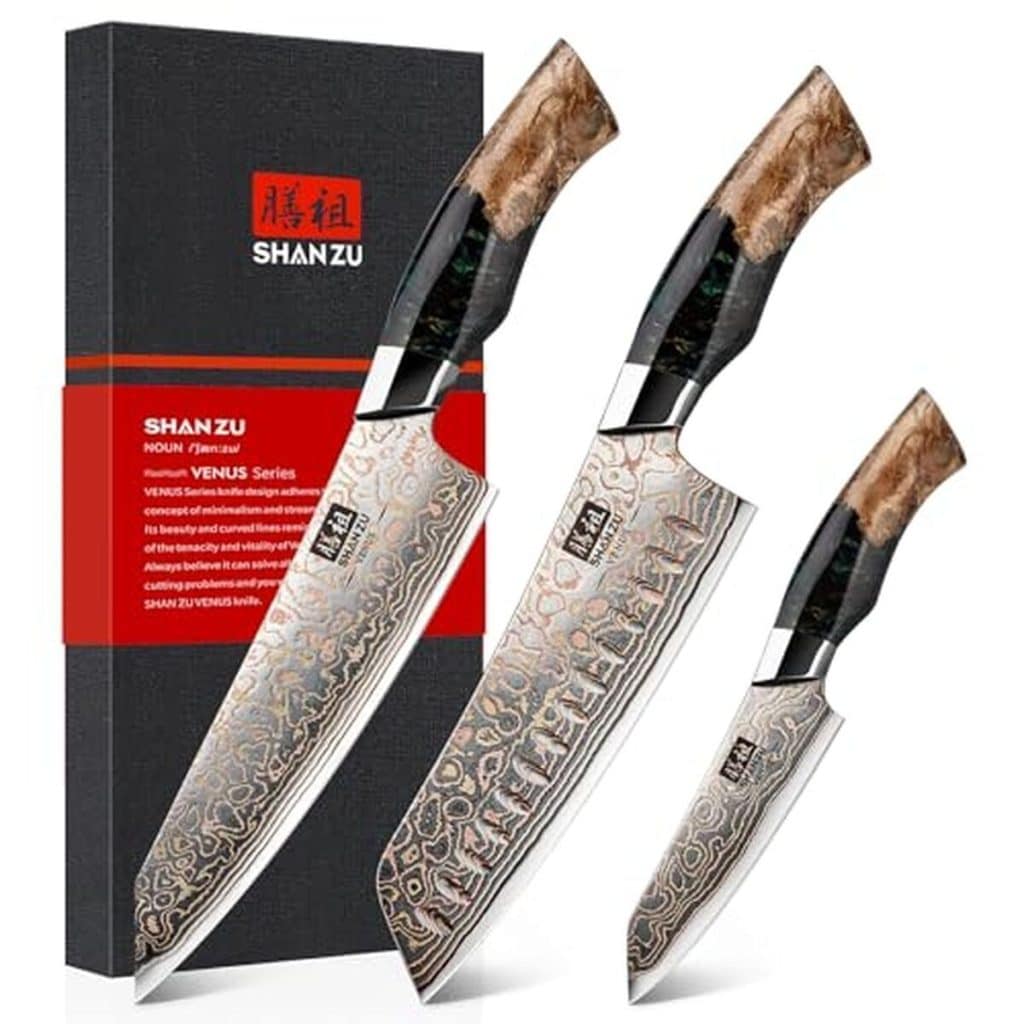 Test des couteaux japonais Shan Zu Damas : 33 couches d'acier et cuivre