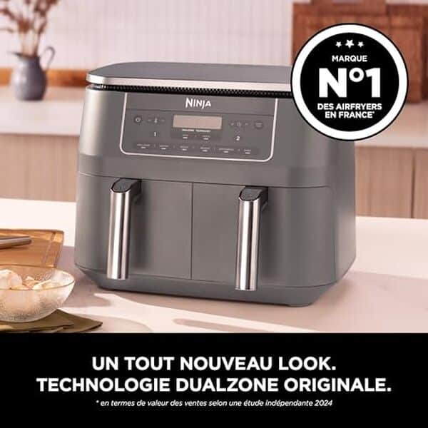 Découvrez la Ninja Air Fryer DZ300EU avec ses friteuses dual zone et ses fonctions numériques, conçue pour vous offrir une cuisson rapide et homogène dans ses 7, 6 litres de capacité