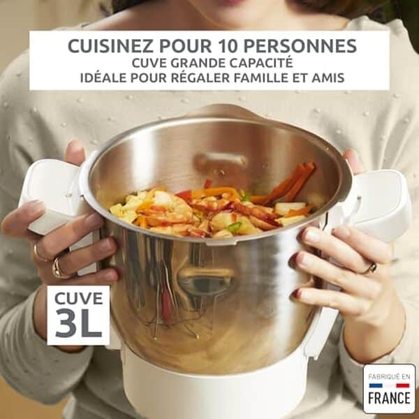 Découvrez le robot cuiseur Moulinex Companion HF8408F1, idéal pour régaler 10 personnes, alliant performance et praticité pour des repas familiaux réussis