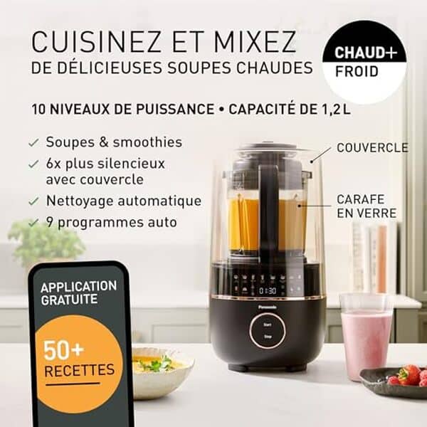 Découvrez le Panasonic MX-HG4401KXE, le blender chauffant 800W qui répond à tous vos besoins en cuisine avec sa polyvalence et sa puissance.