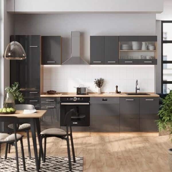 Découvrez notre test complet de la cuisine Vicco R-Line 300 cm en anthracite brillant et chêne doré : design, qualité et performance. 