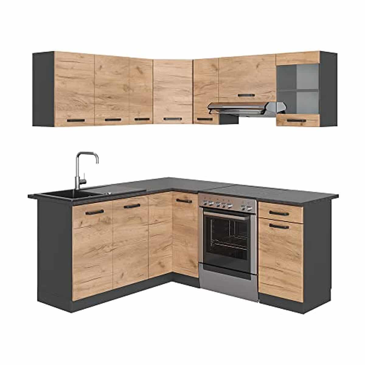 Test de la cuisine d'angle Vicco Rick : design chêne doré/anthracite